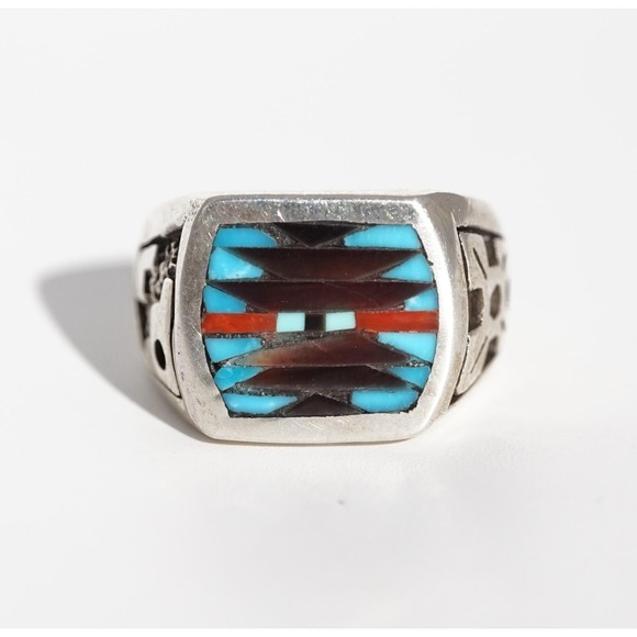 Charlotte Dishta - Zuni Native American Indian multi stone Inlay Ring Size 9.75 - Picture 2 of 6
